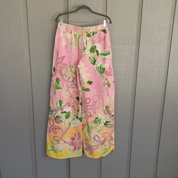 Hemant And Nandita Pakhi Cargo Pant Women Boho Floral Embroidery Cotton Pockets - Picture 7 of 15